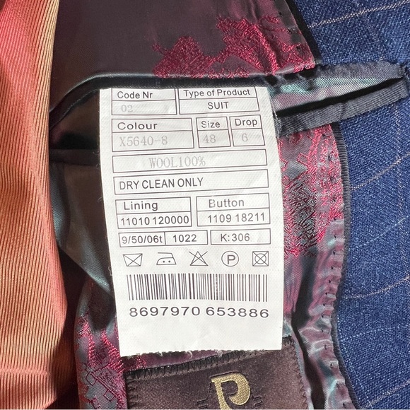 Paite 100% Wool Blue Plaid Blazer w/ Green + Red Satin Lining, Sz 48 Fits Medium - Picture 14 of 14